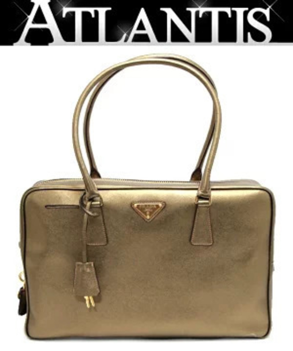 Prada Triangle Handbag Saffiano Leather Metallic Gold